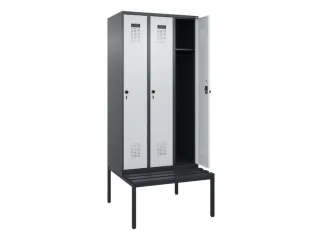 locker met bank,HxBxD 2120x900x815mm,3vak,vak B 300mm,draaigrendel - 1