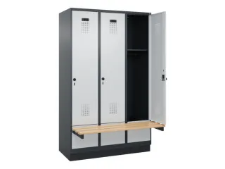 locker met bank,HxBxD 1950x1200x815mm,3vak,vak B 400mm,draaigrendel - 1