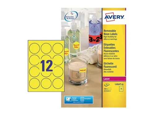Neon etiket Avery rond 63,5mm Fluoreel Laserprinter 300 stuks