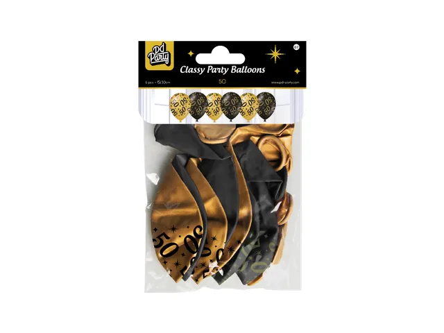 Ballonnen Classy party balloons '50' 30cm Goud-Zwart 6 stuks