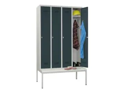 locker met bank,HxBxD 2150x1200x500mm,4vak,RAL7035,front RAL7016
