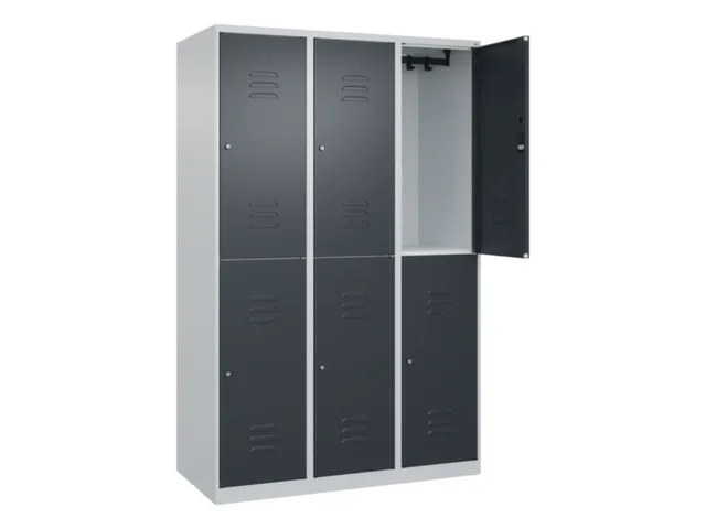 dubbeldekse locker,HxBxD 1850x1200x500mm,3x2vak.,vak B 400mm,cil.-slot