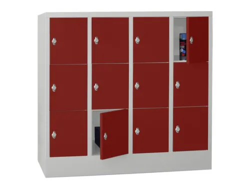 lockerkast,HxBxD 1187x1600x500mm,4x3vakken,RAL7035,front RAL3000