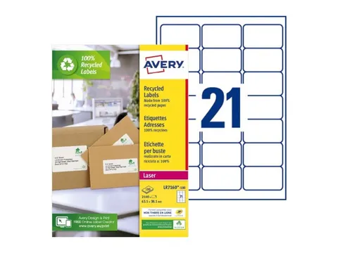 Etiket Avery LR7160-100 63.5x38.1mm recycled wit 2100 stuks