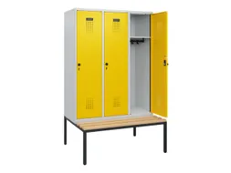 locker met bank,HxBxD 1950x1200x815mm,3vak,vak B 400mm,draaigrendel