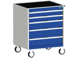 ladekast verrijdbaar 980x800x525mm 5laden romp RAL7035 front RAL5010