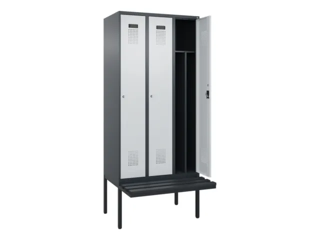 locker met bank,voor scheiding van kleding,HxBxD 2120x900x815mm,3vak