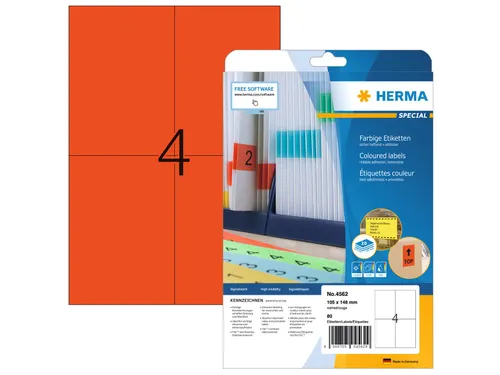 HERMA 4562 Verwijderbare etiketten A4 105x148mm Rood 80 stuks