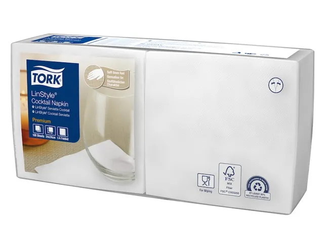 Serviette Cocktail Tork LinStyle Premium 1ép Blanc 23x23cm 14x 100pcs