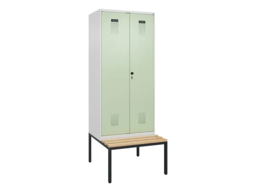 PBM-locker met bank,HxBxD 2120x800x815mm,2vak,vak B 400mm,draaigrendel