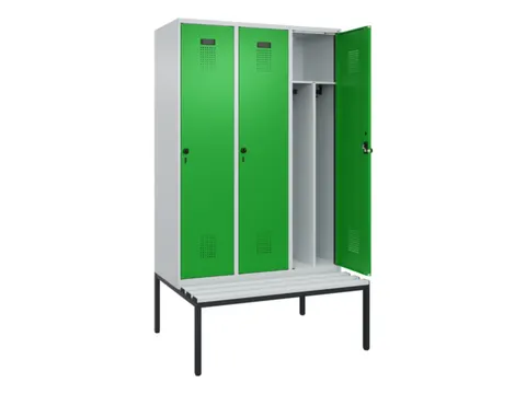 locker met bank,voor scheiding van kleding,HxBxD 2120x1200x815mm,3vak