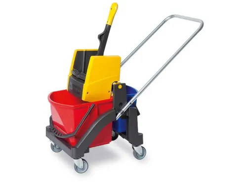 Dweilwagen met kunststof emmers 1x17L en 1x6L met duwbeugel