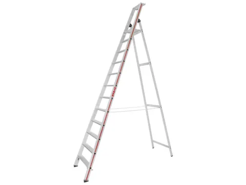 trapladder,eenzijdig,12treden,stand H 2,78m,balk L 3,7m,aluminium