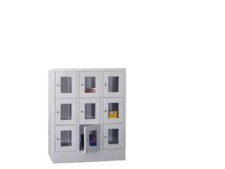 lockerkast,HxBxD 1187x900x500mm,3x3vakken,RAL7035,front RAL3000 - 1