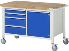 Werkbank 880x1250x700mm Beukenhouten Werkblad 4laden Kast