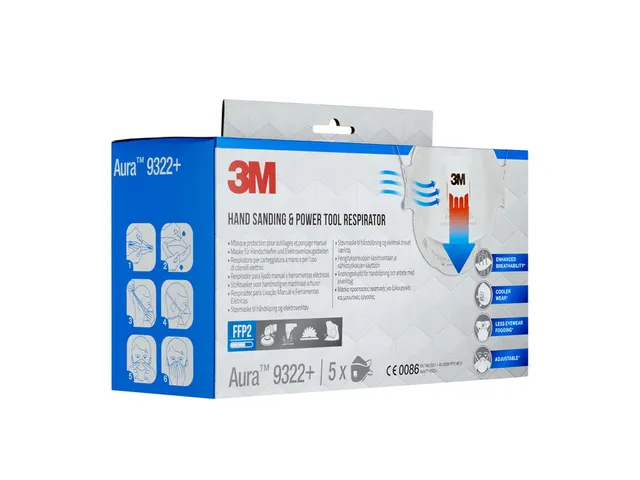 Stofmasker 3M Aura voor schuren 9322+ FFP2 met ventiel 5 stuks