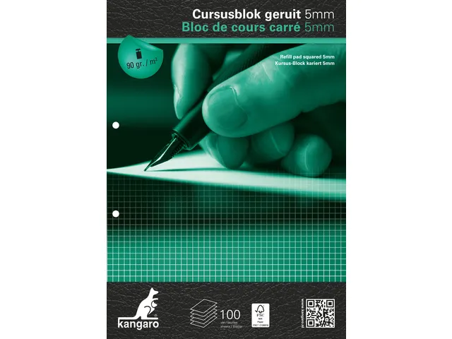 Cursusblok Kangaro A4 ruit 5mm 90 grams 100 vel