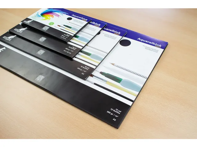 Papier Aquarelle Kangaro A2 300g 12 feuilles 3 côtés collés Noir