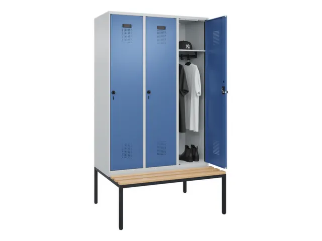 locker met bank,HxBxD 2120x1200x815mm,3vak,vak B 400mm,draaigrendel