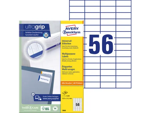 Etiket Avery Zweckform 3668 52.5x21.2mm wit 5600stuks
