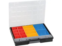 Bak voor kleine onderdelen,HxBxD 55x370x295mm,16bakken,PP,koffer zwart