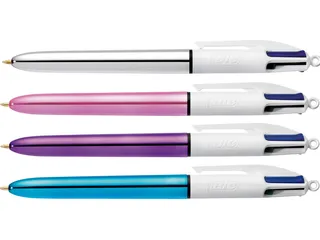 Balpen Bic 4Kleuren Shine Zilver/Paars/Roze/Blauw Display à 20 Stuks - 4