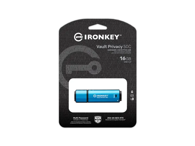 16GB USB-C IronKey Vault Privacy 50C AES-256 versleuteling, FIPS 197