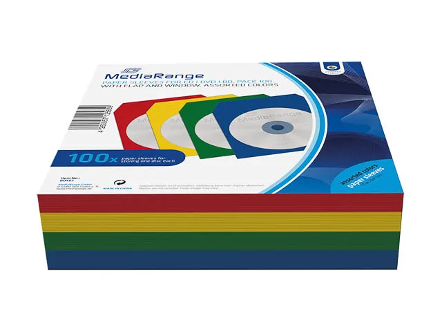 MediaRange Papieren CD hoezen met klep en venster gekleurd 100 stuks