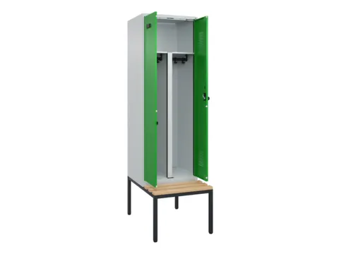 PBM-locker met bank,HxBxD 2120x600x815mm,2vak,vak B 300mm,draaigrendel