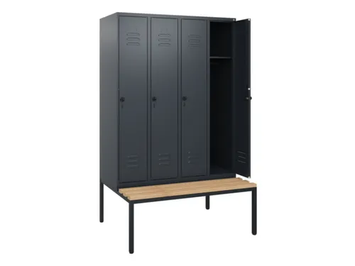 locker met bank,HxBxD 1950x1200x815mm,4vak,vak B 300mm,draaigrendel