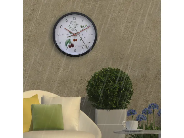 Buitenklok Nextime dia 30.5cm Prunus cijfers, zwarte rand witte wijzer