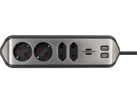 Stekkerdoos Brennenstuhl bureau Estilo 4 voudig inclusief 2 USB 2 m