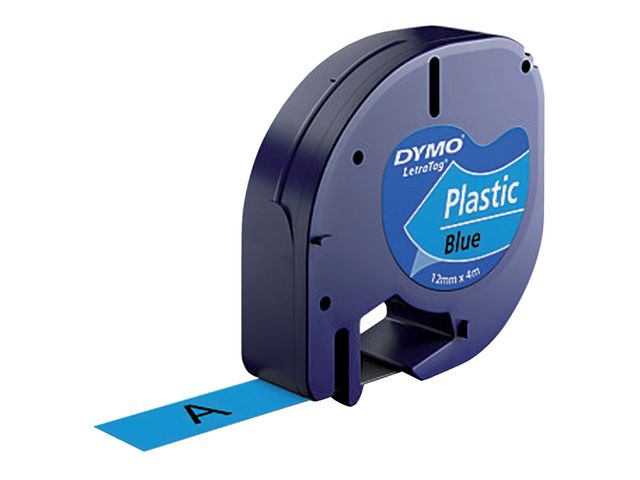 Labeltape Dymo Letratag 91205 Plastic 12mm Zwart Op Blauw | DymoEtiket.nl
