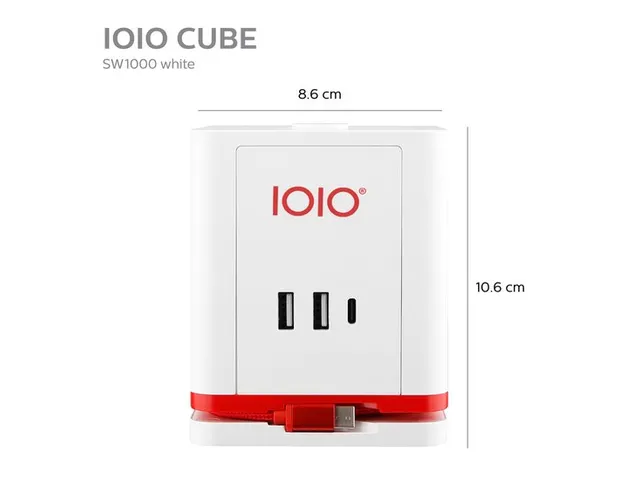 IOIO Stekkerdoos Kubus SW1000 3-voudig + 3x USB Wit