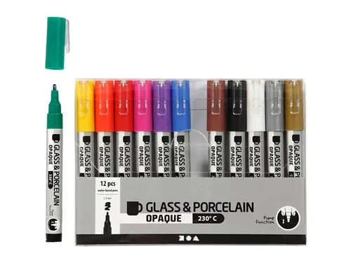 Glas- & Porseleinstiften Creativ Company 1-2mm set à 12 kleuren