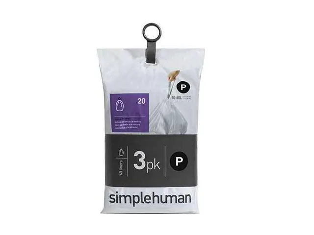Simplehuman afvalzak code P 50-60 liter wit 60 stuks