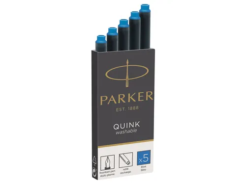 Inktpatroon Parker Quink uitwasbaar blauw blister à 5 stuks