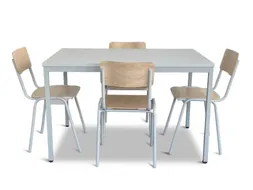 Kantineset,4Stoelen,1Tafel,Zitting Beuken Multiplex Natuur,Blad Grijs