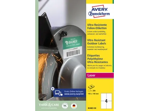 Avery B3483-50 Ultra Resistente Etiketten A4 105x148mm 200 Stuks