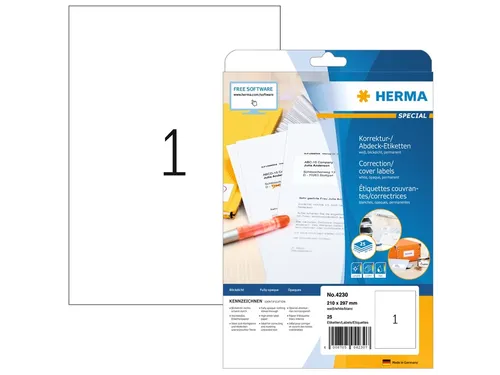Correctie Etiket Herma 4230 210x297mm A4 Wit 25 stuks