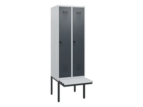 locker met bank,HxBxD 1950x600x815mm,2vak,vak B 300mm,draaigrendel