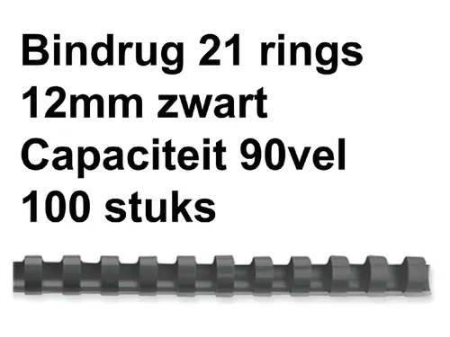 Bindrug Fellowes 12Mm 21-Rings A4 Zwart 100 Stuks