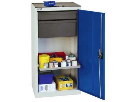 Gereedschapskast 1000x500x500mm 1legbord 2laden Ral7035 Front Ral5010