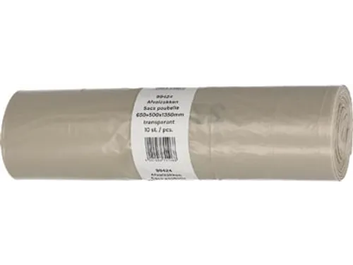 Vuilniszak 42 micron 65+50x135cm 240L Transparant LDPE rol van 10 stuk