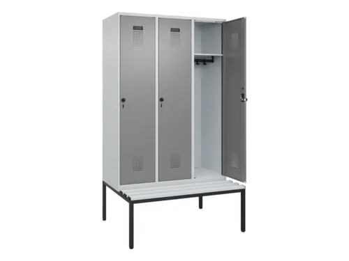 locker met bank,HxBxD 2120x1200x815mm,3vak,vak B 400mm,draaigrendel