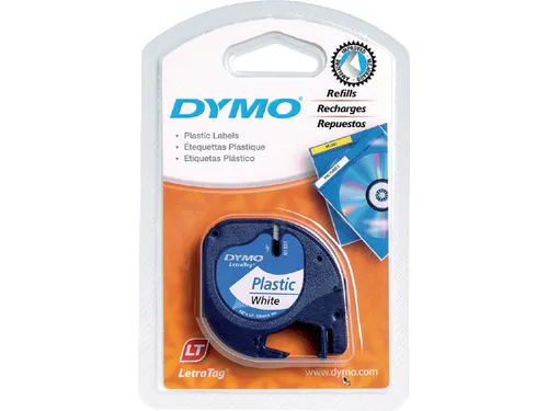 Labeltape Dymo Letratag 91201 plastic 12mm zwart op wit S0721660