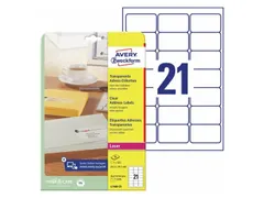Adresetiket Avery 63.5x38.1mm transparant Laserprinter 525 stuks