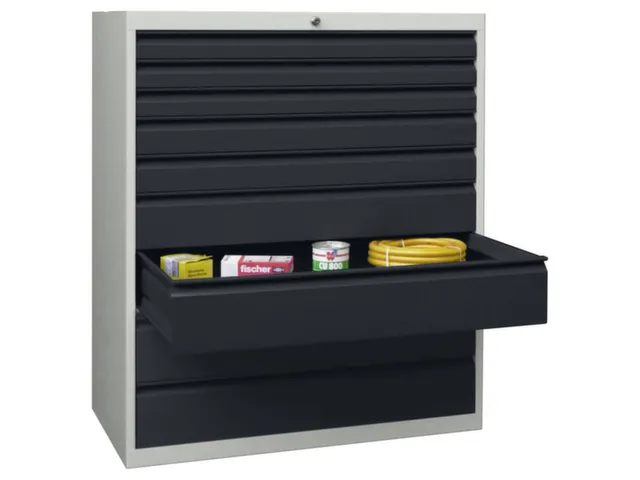 ladekast 1200x1023x600mm 9laden RAL7035 front RAL7016