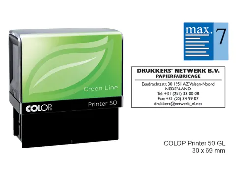 Tekststempel Colop 50 green line+bon 7regels 69x30mm blauw
