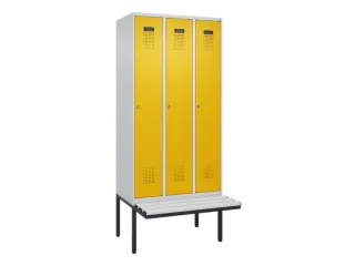locker met bank,HxBxD 2120x900x815mm,3vak,vak B 300mm,cilinderslot - 2